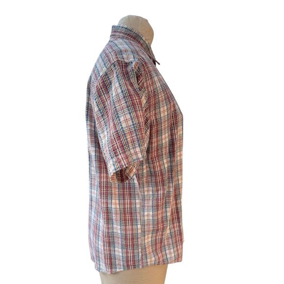 Woolrich Vintage Women’s Seersucker Blouse Short Sleeve Button Front Sz. M Prepp - Picture 2 of 7